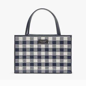 NWT Women KATE SPADE Sam Icon White Navy Gingham Sequin Crossbody Small Tote